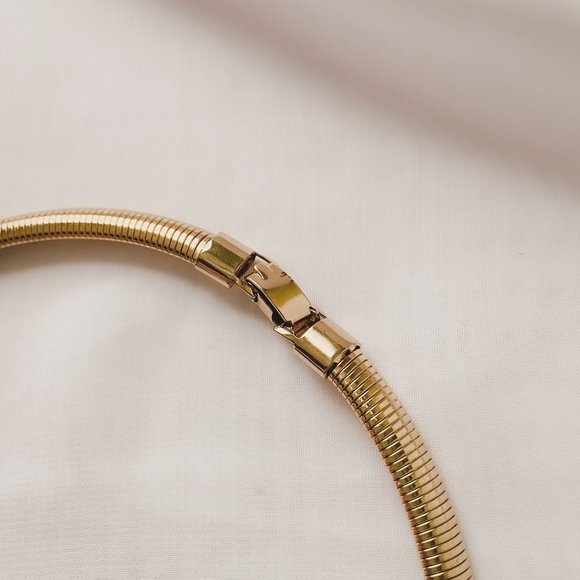 Vintage Art Deco Blue Swirl Enamel Gold Collar Omega Chain Statement Necklace - Picture 7 of 8